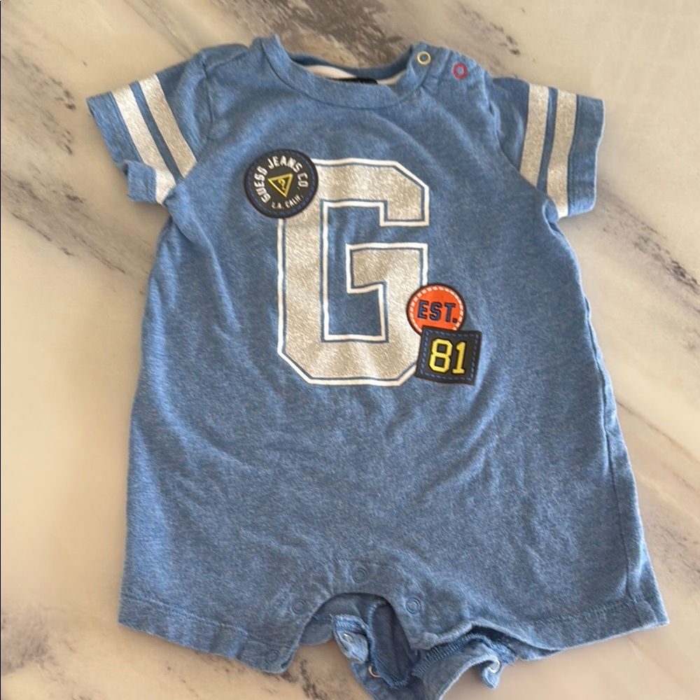 GUESS BABY Blue Graphic Baby Romper